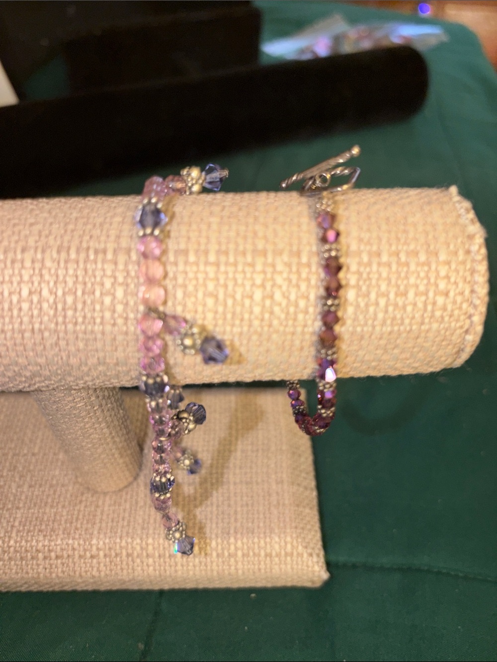 💜🩶Purple & Silver Beaded Anklet (OS) & Matching Bracelet (S)